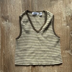 Old Navy Olive and Cream Striped V-Neck Top